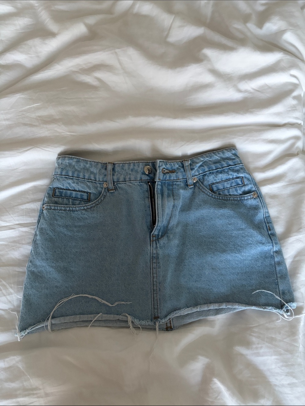 Edikted Light Blue Denim Mini Skirt Size XS